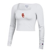 USC Trojans Women's Champion White SC Interlock Tailgate Square Neck Long Sleeve Top